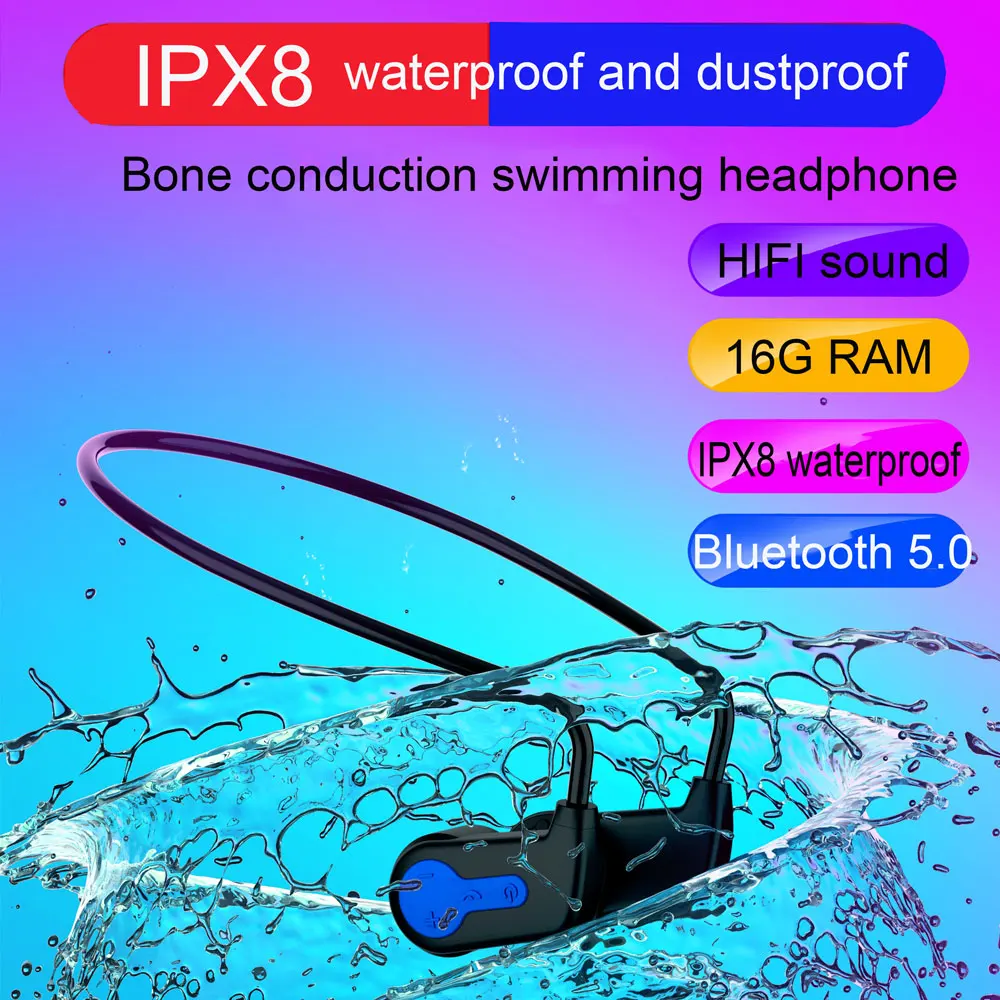 IPX8 wodoodporny MP3 pływać mi ng słuchawki Bluetooth 5.0 z przewodnictwem kostnym odtwarzacz Sport muzyczny zestaw słuchawkowy nurkowanie MP3 dla mi/telefon 16G RAM