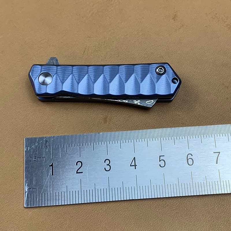 Складной карманный мини нож D2 / Damascus Blade с титановой ручкой походные фруктовые