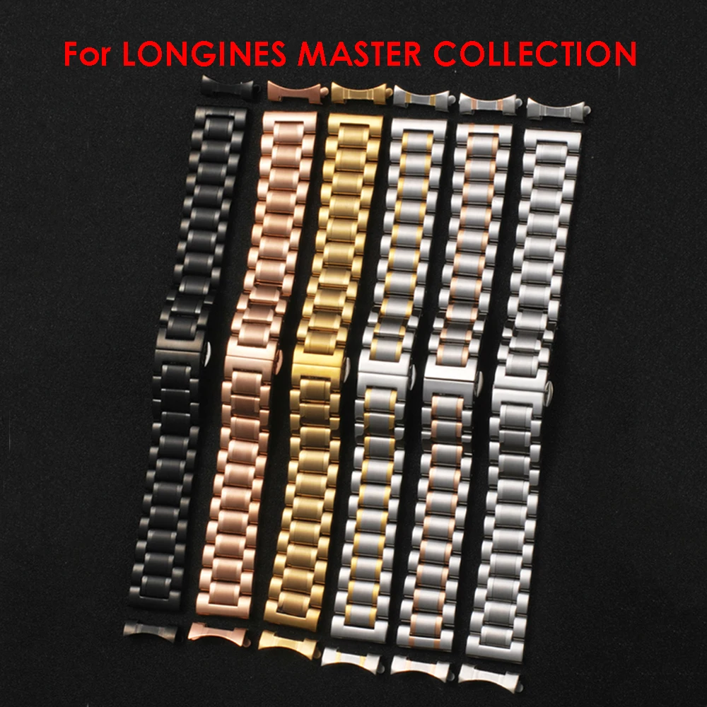

Watchband Steel Band Men's Watch Chain Women's Solid Stainless Steel Universal Strap Arc Stright/Cruved End for LONGINES MASTER