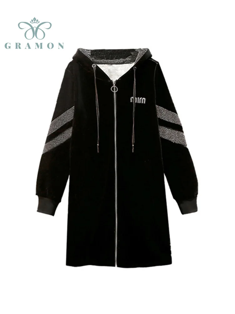 

Winter Long Jackets Women 2021 Thicken Warm Pleuche Hoodies Coats Plus Size Clothes Loose Zipper Casual Chic Manteau Femme Hiver