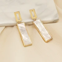 white shell pendant earrings fashion elegant lady gold color geometric rectangular earrings charm girl party jewelry