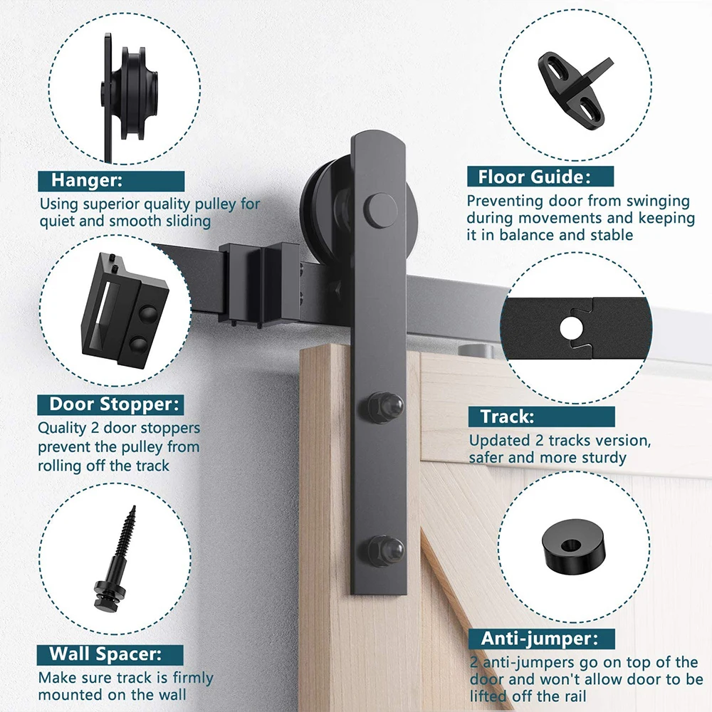 Heavy Duty Sturdy Sliding Barn Door Hardware Kit Slides for Single Include 1 Handle and Floor Guide Set | Обустройство дома