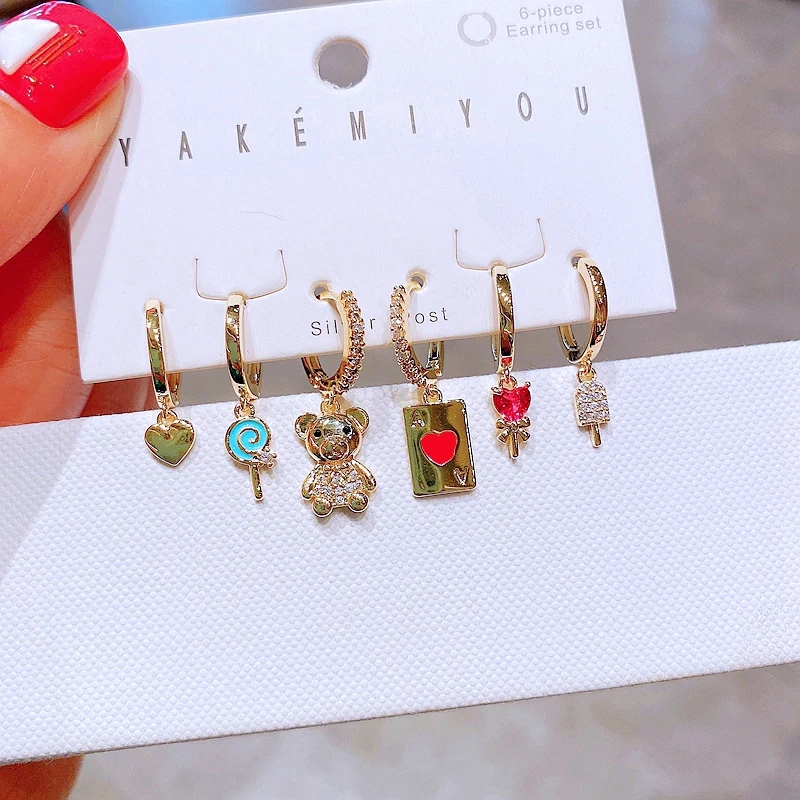 

Высшее качество, 6 шт., смешанные сердца, снэки, медведь, подвеска, искусственный золотой цвет, кубические циркониевые ювелирные изделия