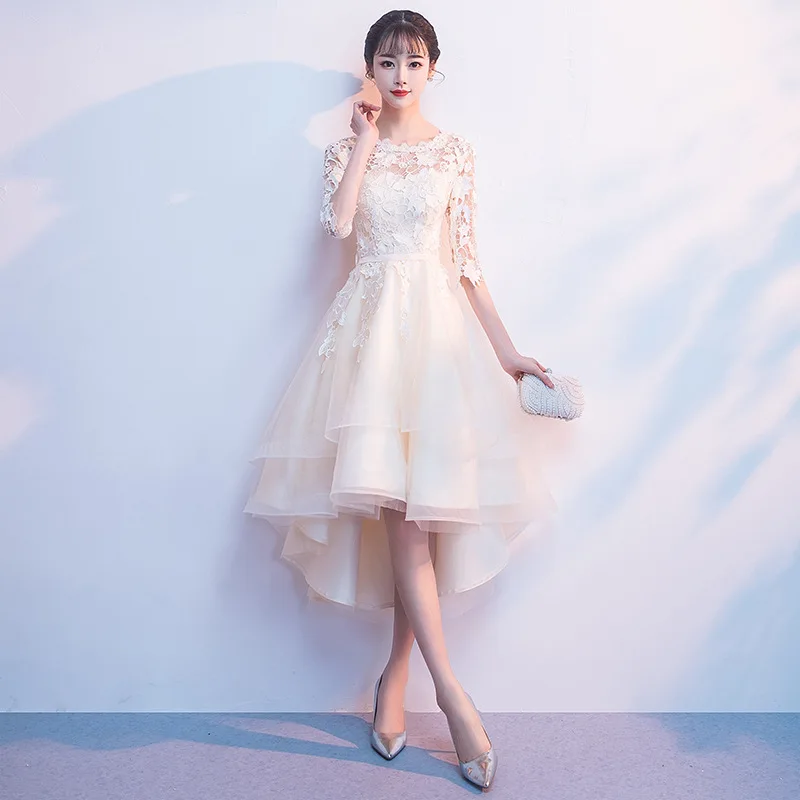 Женское вечернее платье на молнии асимметричное с коротким рукавом и открытой