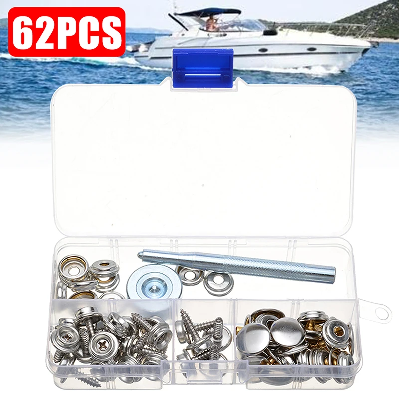 

62pcs/set Stainless Steel Snap Fastener Clips Kit Button Hand Tool Press Studs Set Craft Snaps Fixing Tool