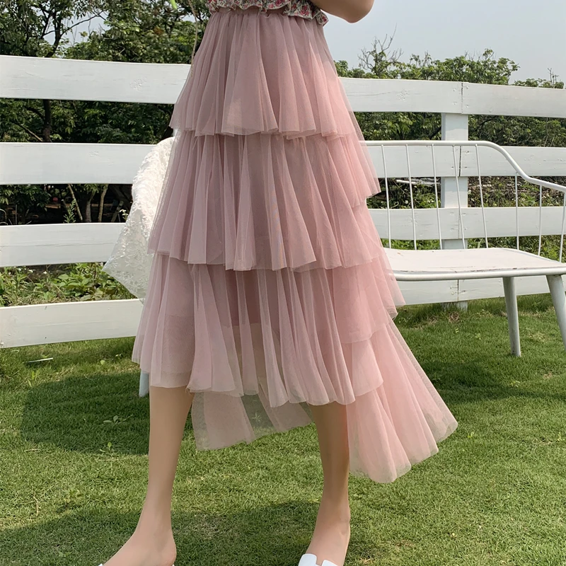 Женская Асимметричная сетчатая юбка-пачка летняя Корейская длинная