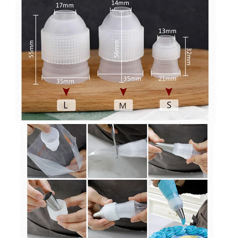 

3 pcs S/M/L Plastic Icing piping bag converter adapter set cream nozzle pipeline coupler cake decorating tool for Russian Nozzle