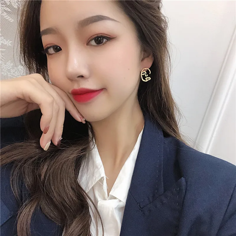 Модные нишевые абстрактные линии серьги в виде лица Южная Корея темперамент ins wind