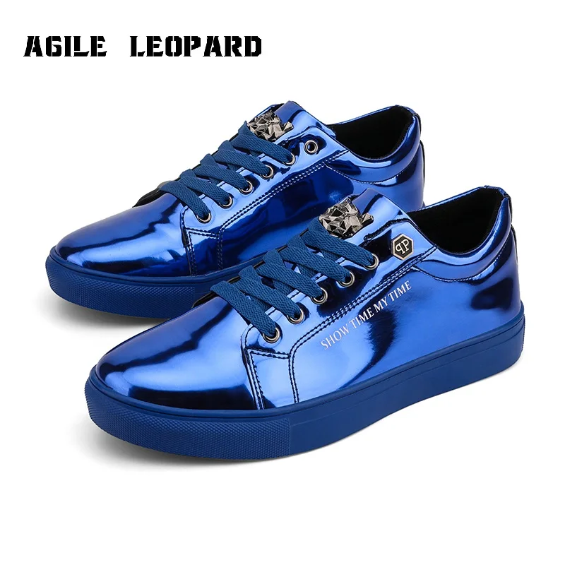 

2021 New Comfortable Lace Up Bright Surface leather Men Casual Shoes fashion Sneakers Men High-top Ankle shoes Plus Size 39-47