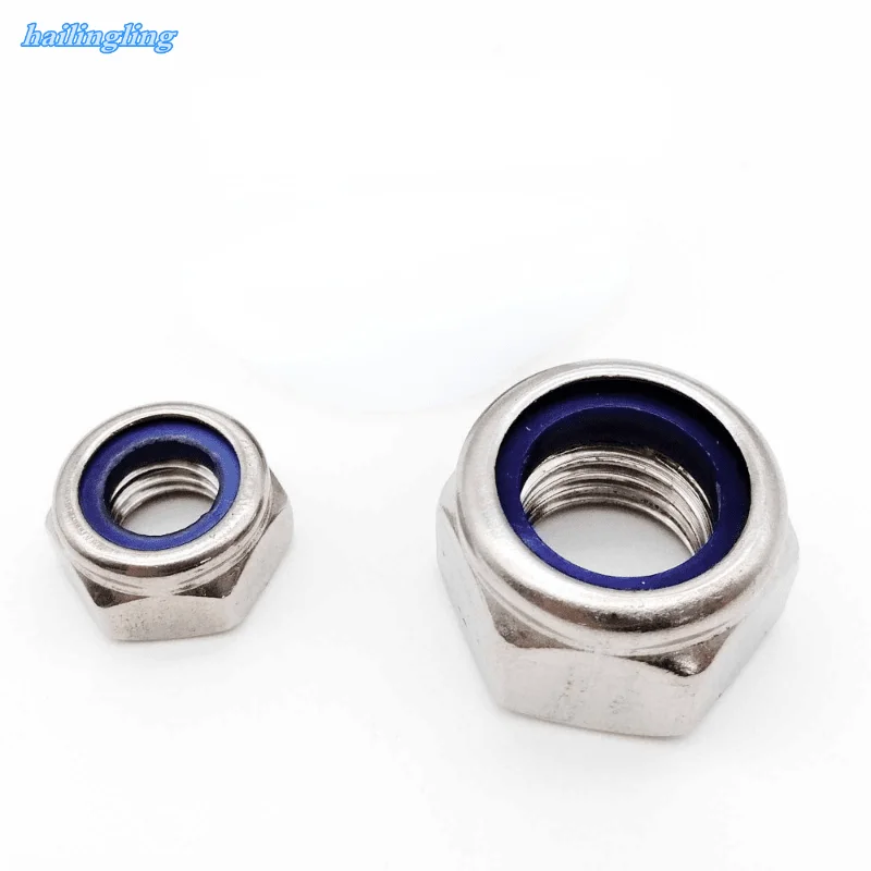 2/5/10/25pcs M2 M2.5 M3 M3.5 M4 M5 M6 M8 M10 M12 M16 304 Stainless Steel Black Nylock Nut Locknut Hex Nylon Insert Self Lock - купить по