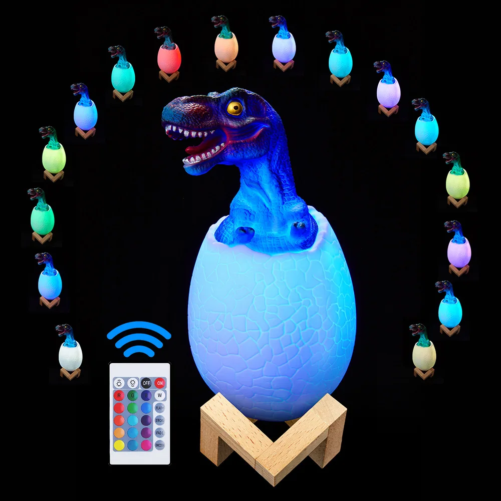 USB Charging 3D Printing Touch Colorful Dinosaur Night Light Bedroom Built-in Battery 16 Colors Remote Control Pat Color Changin