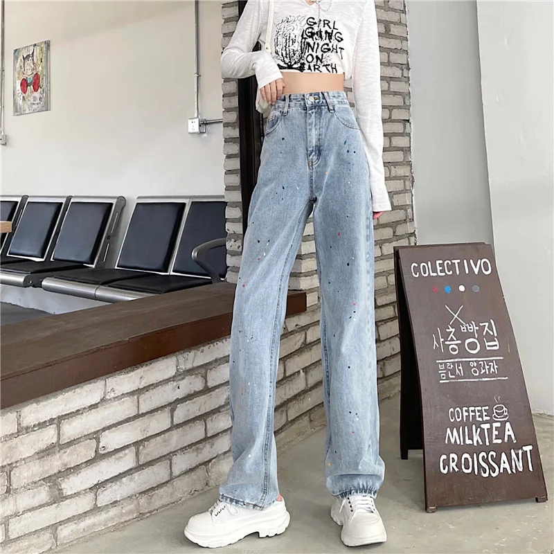 

Woman Jeans High Waist Clothes Wide Leg Denim Clothing Blue Streetwear Vintage Quality 2021 Fashion Harajuku Straight Pants