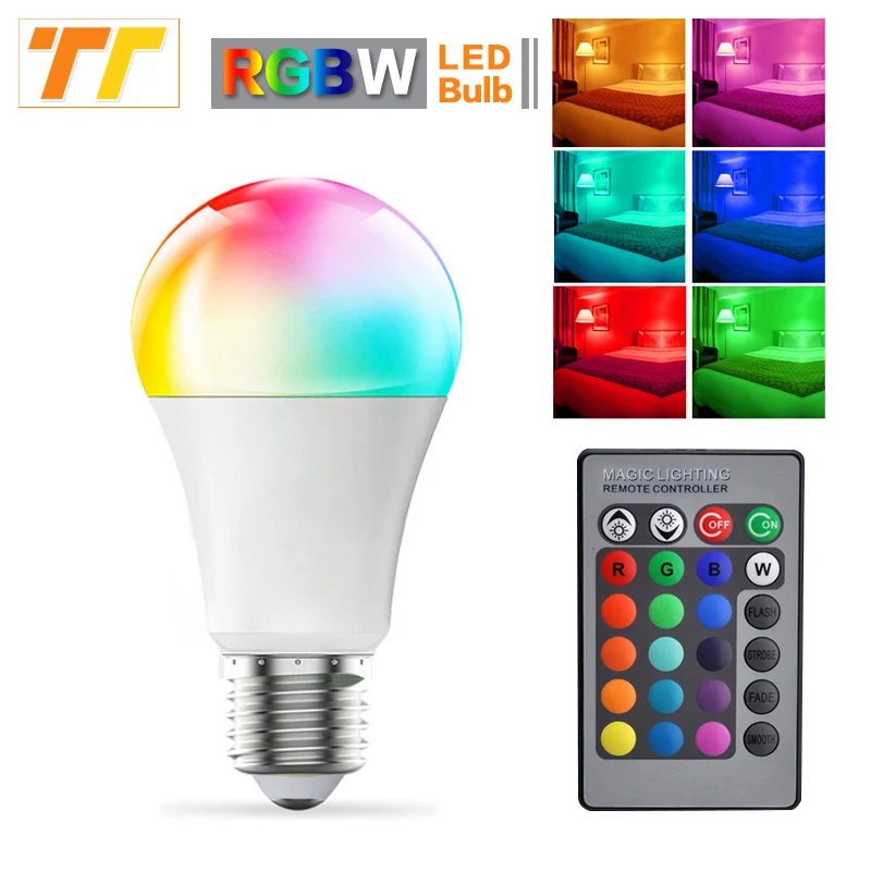 

E27 Smart Control Lamp Led RGB Light Dimmable 10W RGBW Led Lamp Colorful Changing Bulb Led Lampada RGBW White Decor Home