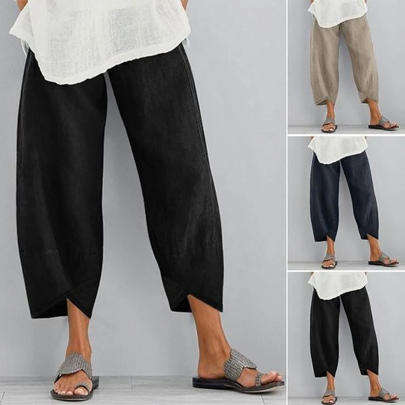 

Women's Vintage Harem Pants Casual Solid Color Elastic Waist Linen Wide Leg Trousers Summer Plus Size Loose Comfortable Pants
