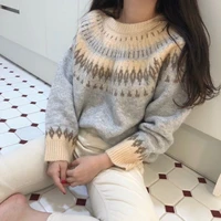 nordic iceland retro thickened japanese rhombus woven jacquard knitted loose ferk island sweater female autumn and winter