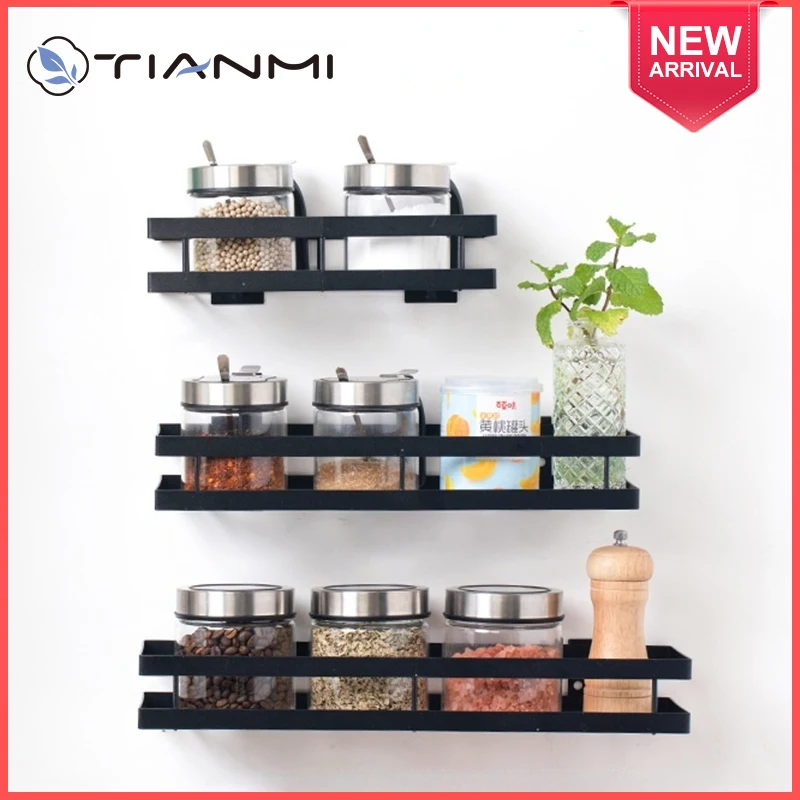 

TIANMI Kitchen Organizer Wall Mount Bracket Holder Wall Storage Shelf For Jar Rack Cabinet Shelves Kitchen Gadgets Supplies