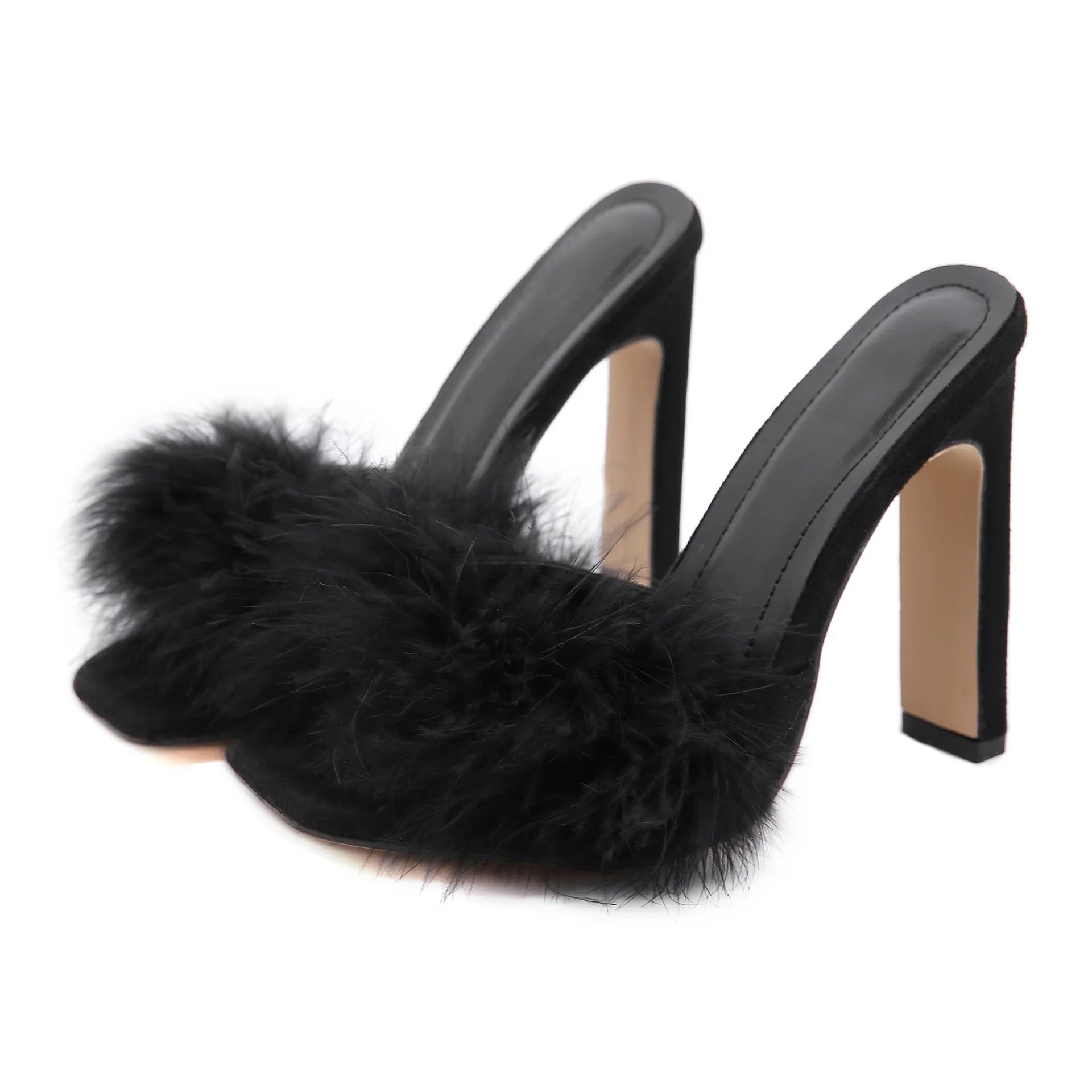 

2020 new high heeled shoes with square open toe and thick heel