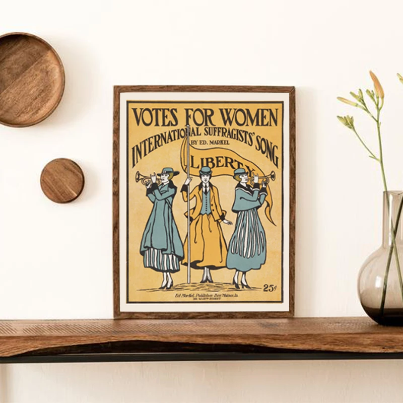 

Feminist Sheet Music Booklet Poster Votes for Women Vintage Painting Canvas Prints Woman Gift Girls Bedroom Decor Pictures