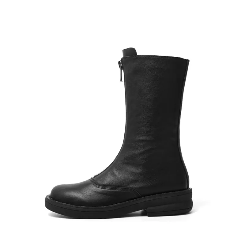 

Zorssar Woman Winter Genuine Leather Mid-calf Boots Fashion Boots Mid-barrel Boots Modern Women's Boots With Rubber Soles