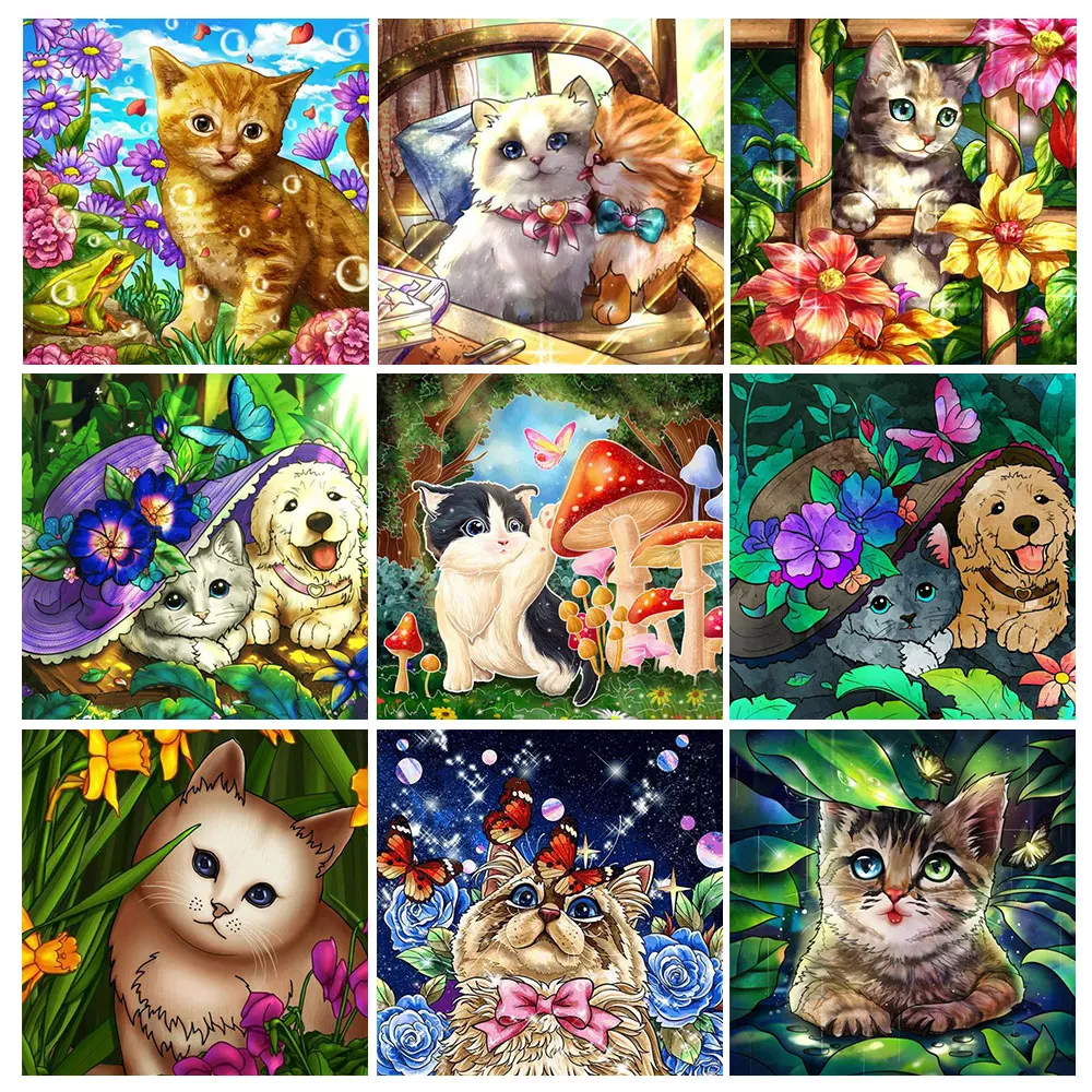

5D DIY Diamond Painting Cartoon Cat Full Round Rhinestones Cross Stitch Cute Animals Diamond Embroidery Art Mosaic Home Decor
