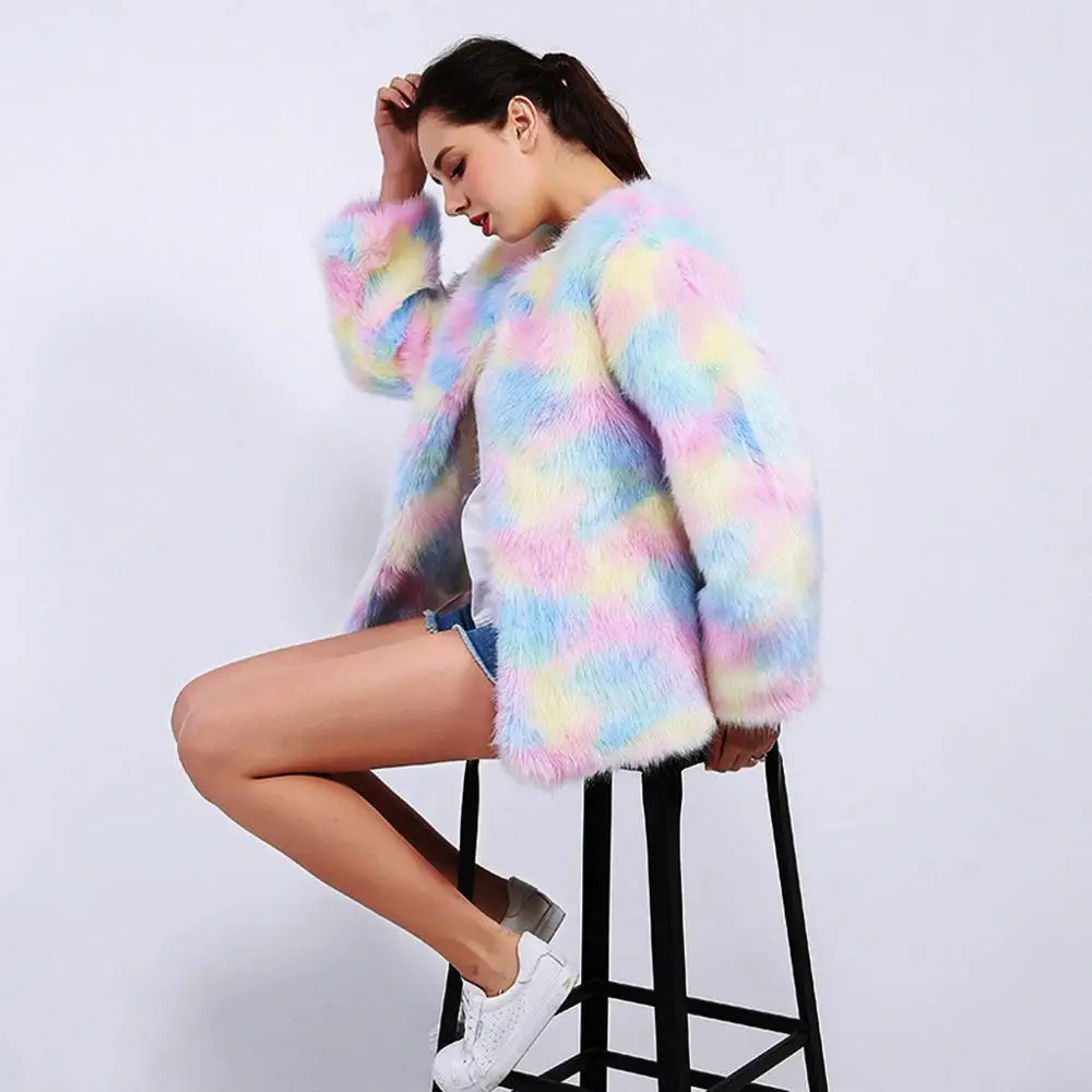 

Faux Fur Coat Women Winter Fluffy Plush Coat Plus Size Warm Soft Thick Multicolour Coat Teddy Jassen Fourrure Pelliccia Donna