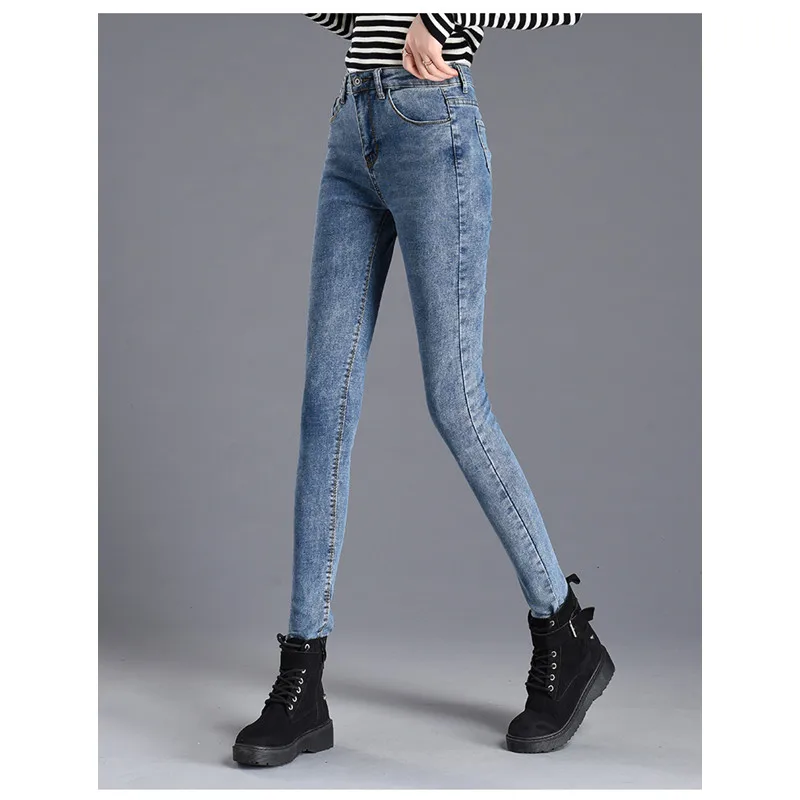 JUJULAND Women Denim Skinny Pants Super Stretch Front Pocket Waist Blue Grey Slim Elastic Lady Jeans 8501 | Женская одежда
