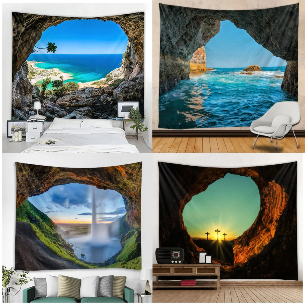 

Ocean Cave Scenery Wall Hanging Cloth Printed Brushed Cloth Tapestry For Living Room Photography Background Wall Hanging Cloth