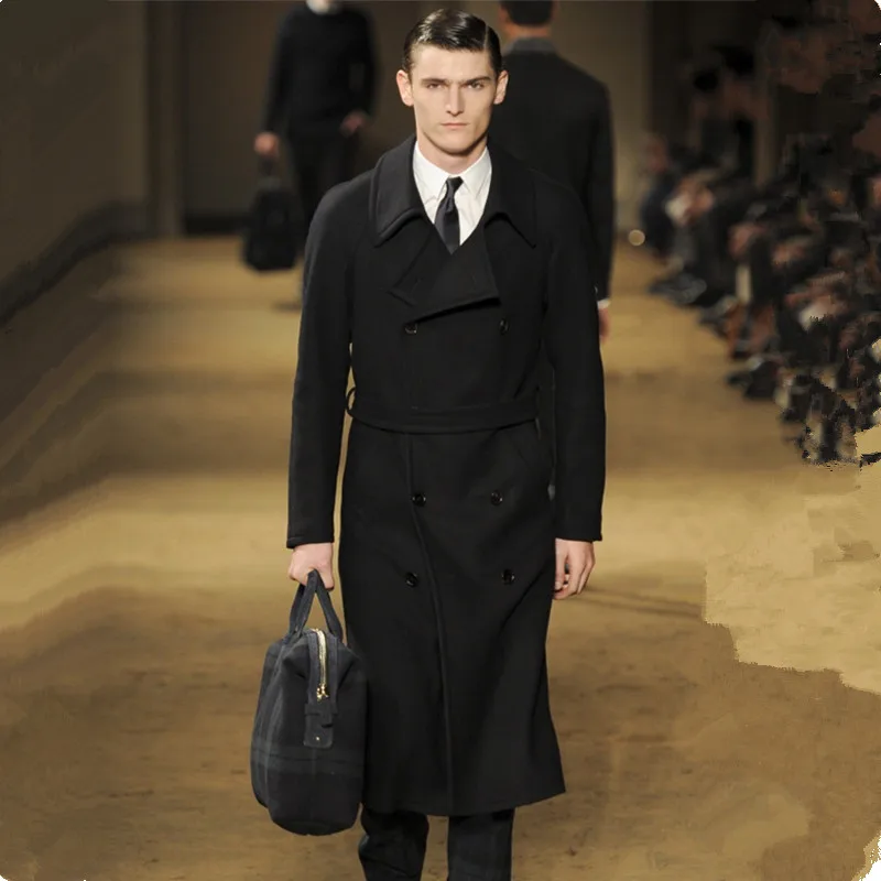 

Мужское шерстяное пальто, длинное деловое двурядное повседневное шерстяное пальто выше колена на заказ