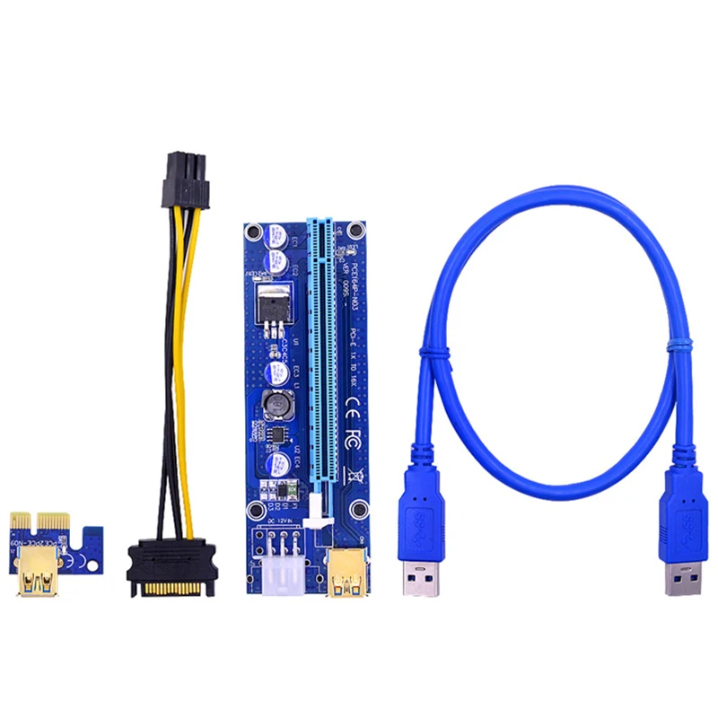 

6pcs Golden VER009 USB 3.0 PCI-E Riser VER 009S Express 1X 4x 8x 16x Extender Riser Adapter Card SATA 15pin to 6 pin