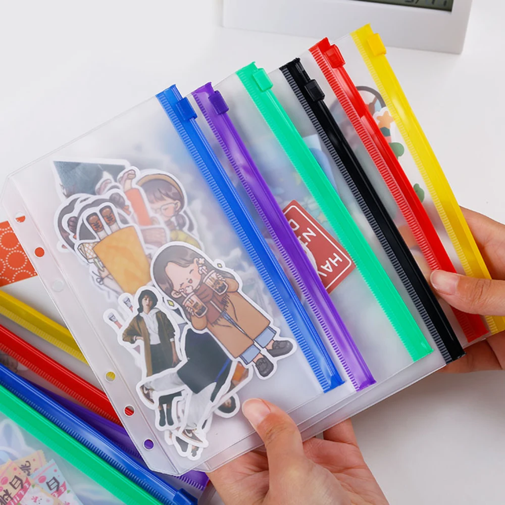 

Pockets Filing Bags 12pcs File Holder Storage Zipper Folders Transparent Loose Leaf Pouch A6 Notebook Binder