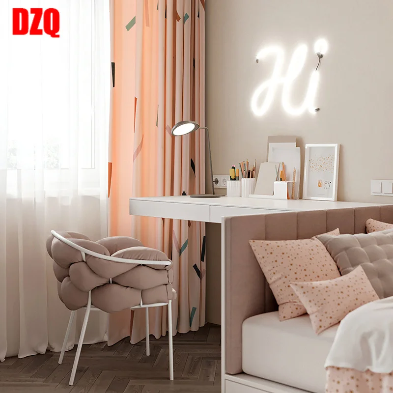 

2021 Customized Curtains for Living Room Luxury Geometric Curtain for Bedroom Nordic Simple Blinds Creative Sheer Curtain