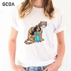 Футболка женская с принтом принцессы и тигра, индивидуальная хипстерская футболка с графическим принтом, уличная одежда в стиле Харадзюку, на лето