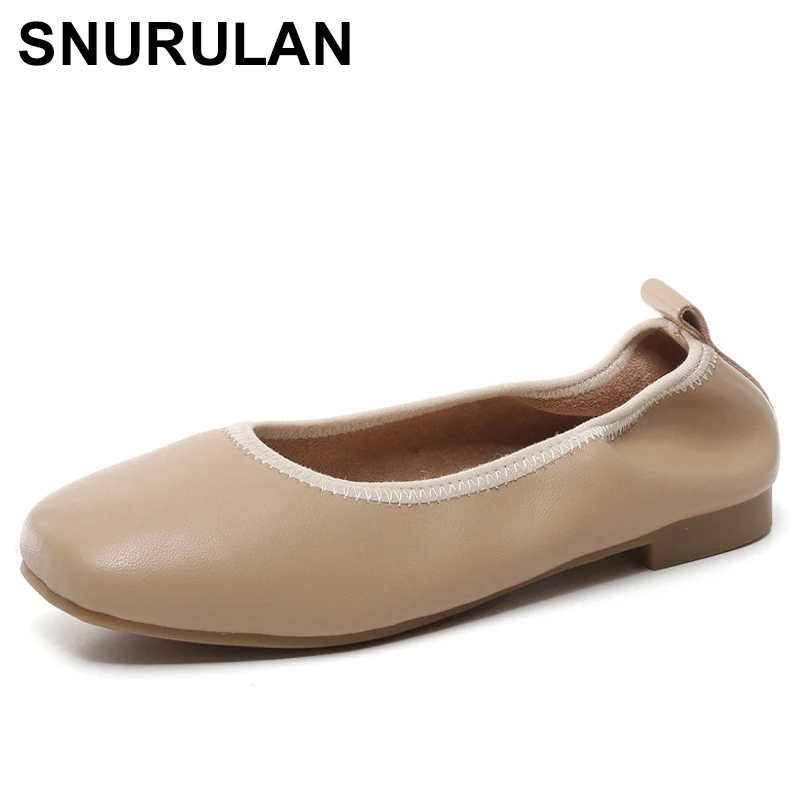 

SNURULAN women Ballet flat shoes woman genuine leather lace-up ladies shallow moccasins casual shoes women summer moccasins