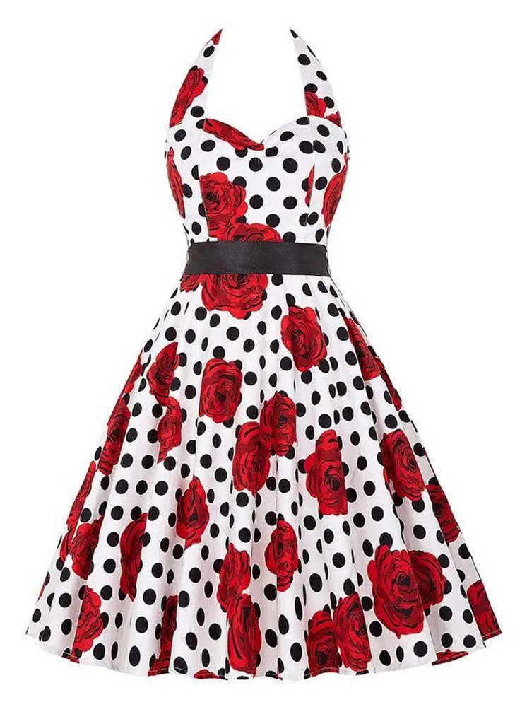 

Retro Hepburn style 50s pattern swing circle party belt rockabilly dress