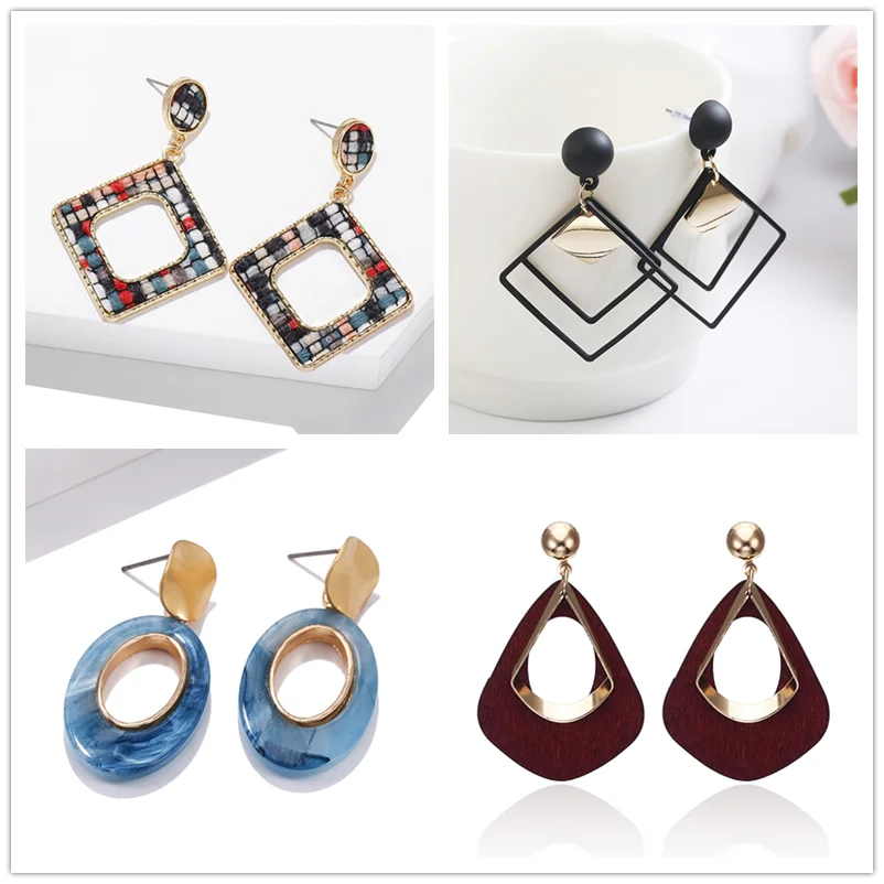 Женские серьги подвески из акриловой смолы круглые квадратные геометрические