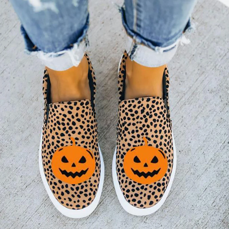 

2020 New Snekaers Loafers Casual Shoes Halloween Personalized Canvas Flat Shoes Women's Large Size 43 Women Flats Tenis Feminino