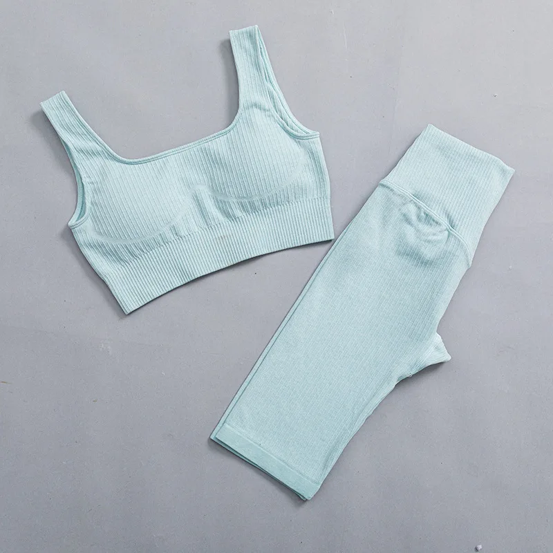 

2Pcs Women Seamless Yoga Set Fitness Pants Sports Bra Workout Crop Top Gym Clothing High Waist Leggings Sport Shorts Sportwear