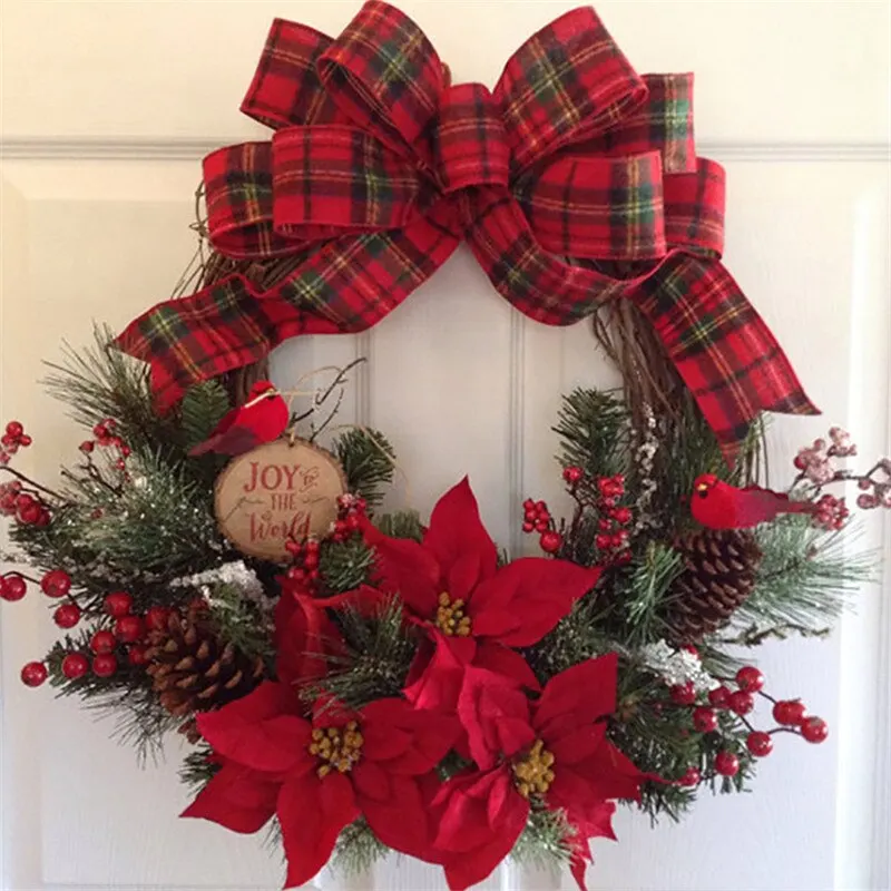 

Hot Sale Christmas Wreath Artificial Plant Rattan Window Front Door Fake Flower Hanging Wreath For Home Dropshipping