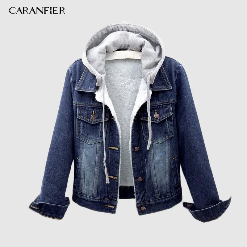 3001 Dark blue CARANFIER Европейский Плюс европейский размер короткая джинсовая куртка Осенняя Модная Джинсовая куртка с капюшоном со съемным капюшоном джинсовая куртка - Цвет: 3001 Dark blue