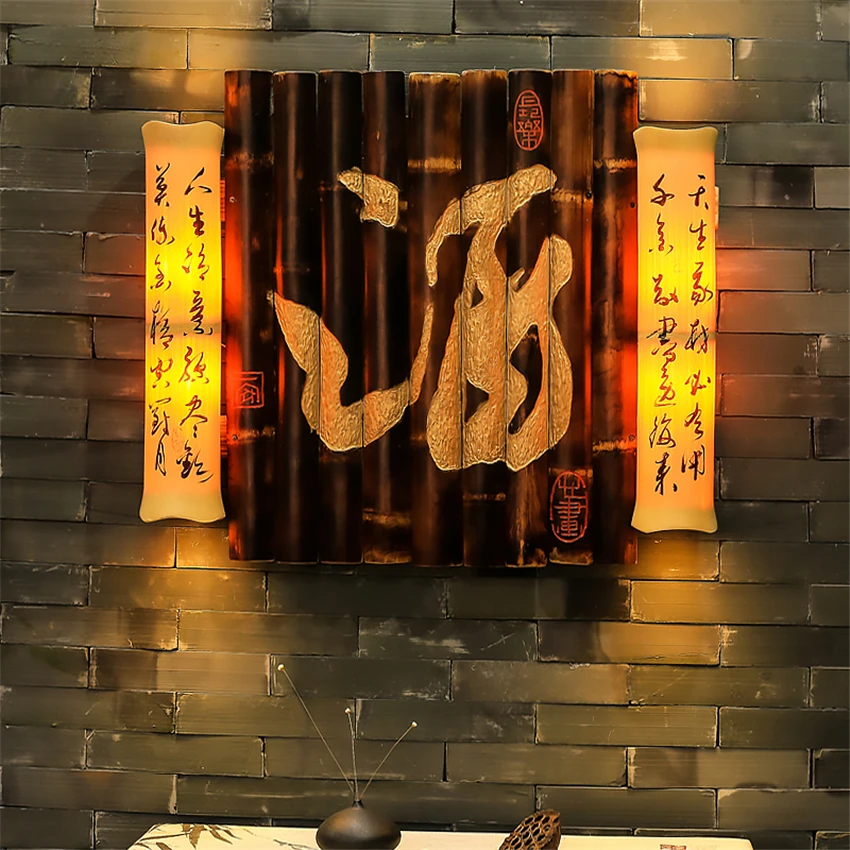 

Modern New Chinese Bamboo Tea Wall Lamps Living Room Study Japanese Decorative Sconce Wall Lights Hand-carved Bar Table Lighting