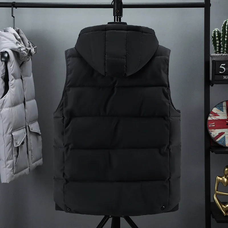 

Plus Large Size 7XL Men Winter Vest Hat Detachable Waistcoat Warm Thicken Sleeveless Jacket Unloading Parka Coat For Men