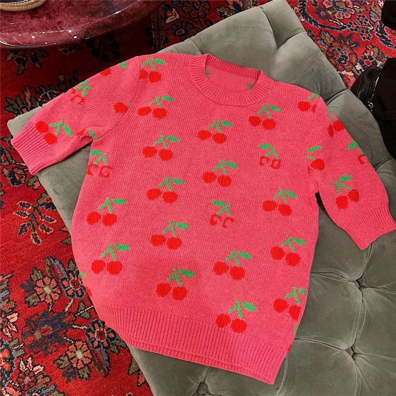 Элегантная Женская Осенняя коллекция 2019 года с принтом вишни круглым вырезом