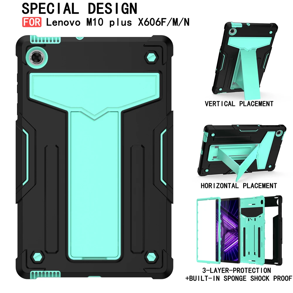 

Shockproof Tablet Cover Fundas for Lenovo Tab M10 FHD Plus M10plus X606X X606F X606M X606V Case Coque PC TPU Silicon Stand Shell