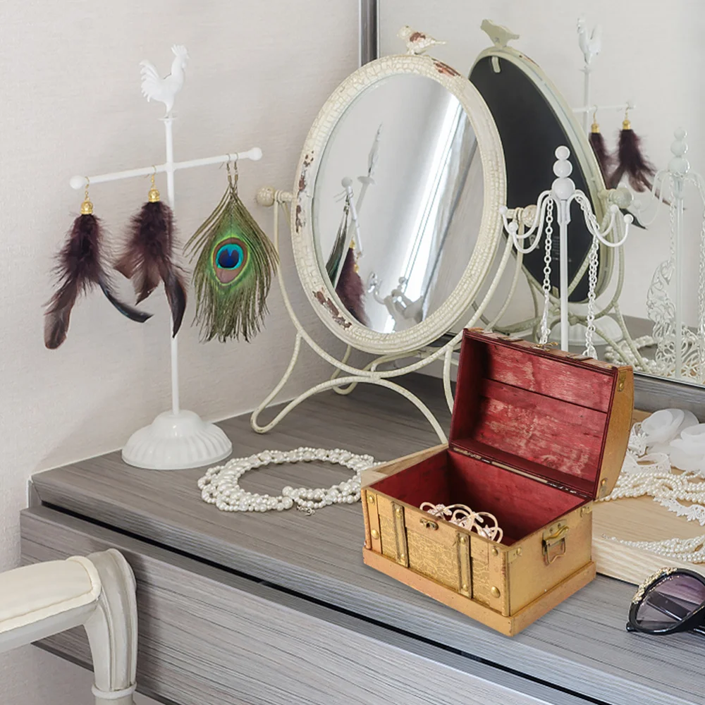 

Treasure Chest Vintage Wooden Box Trinket Jewelry Storage Case Home Decoration