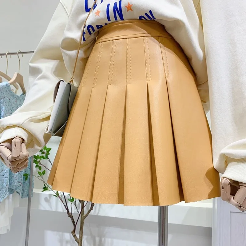 Плиссированная кожаная юбка 2019 новая осенняя и зимняя однотонная женская