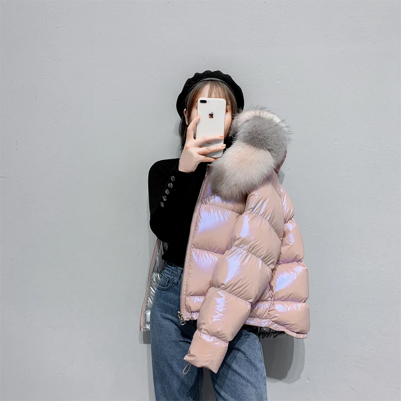 2019 зимние Короткие пуховики с лисьим мехом модные однотонные женские куртки