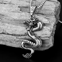 men dragon pendant necklace vintage distressed stainless steel punk hip hop rock unisex animal jewelry on the neck sweater chain