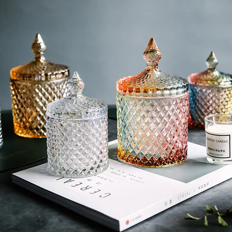 Европейский цвет Хрустальное стекло с крышкой банка для конфет Свадебный