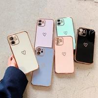 love heart electroplating phone case for iphone 13 12 11 pro max 7 8 plus x xs max xr 13 promax camera protection tpu back cover