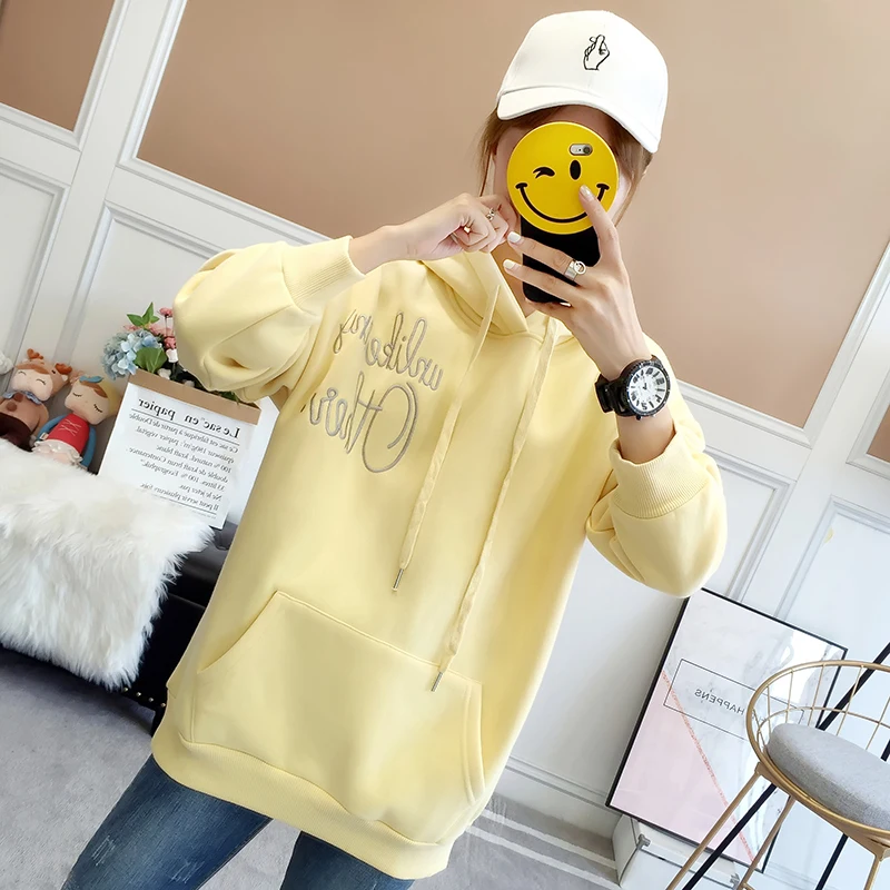Толстовка с капюшоном Женская 2019 осень и зима корейский сплошной цвет молодых